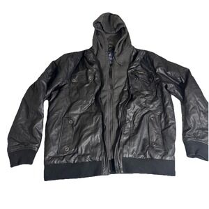 Rocawear Classic Faux Leather Zip Black Biker Bomber Jacket Mens‎ Size XXL 2XL